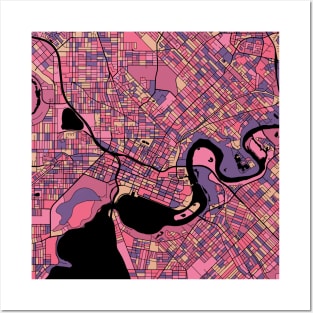 Perth Map Pattern in Purple & Pink Posters and Art